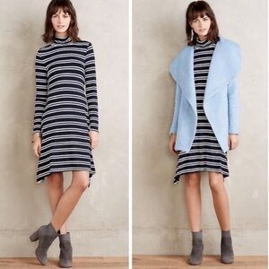 NWT Anthropologie Maeve Turtleneck Swing Dress Long Sleeve Navy/White Stripe MED